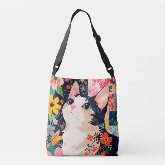 Bloempatchwork kat crossbody tas (Achterkant)