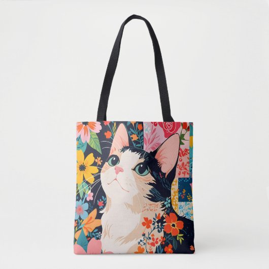Bloempatchwork kat draagtas (Voorkant)