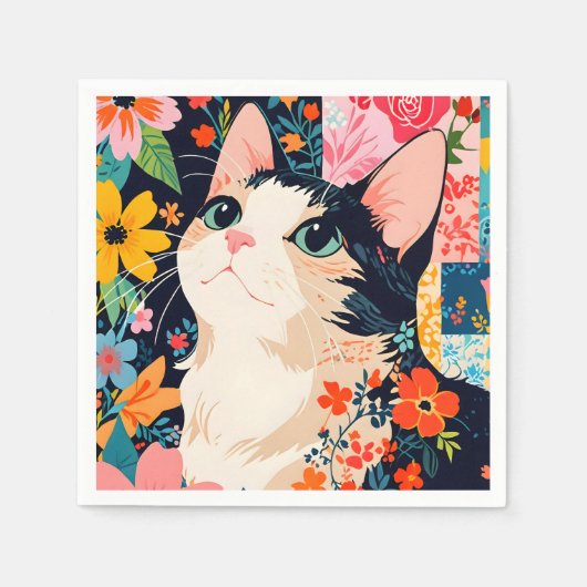 Bloempatchwork kat servet (Voorkant)