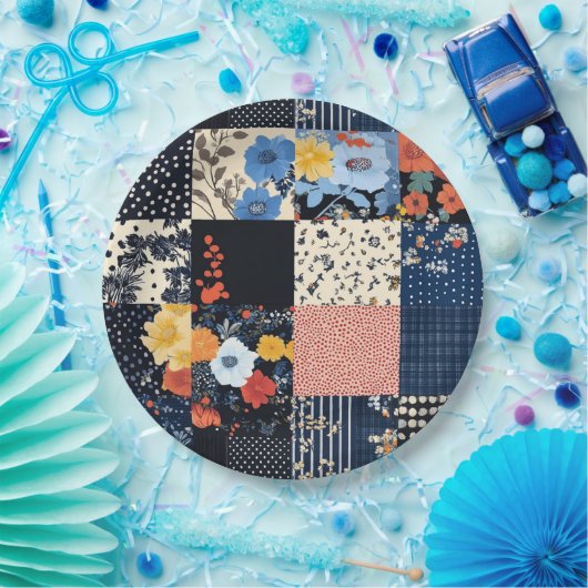 Bloempatchwork Patchwork Pattern (9) Papieren Bordje (Feest)