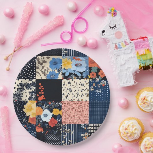 Bloempatchwork Patchwork Pattern (9) Papieren Bordje (Feest)