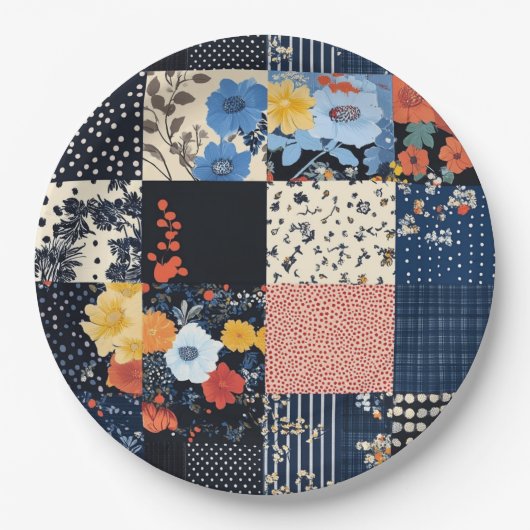  Bloempatchwork Patchwork Pattern (9) Papieren Bordje (Voorkant)