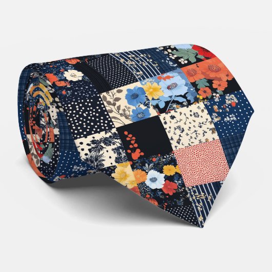 Bloempatchwork Patchwork Pattern (9) Stropdas (Opgerold)