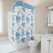 Bloempatroon Blauwe Rand Monogram Douchegordijn