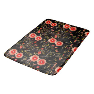 Bloempatroon Donkere achtergrond Roze Groen Rood Badmat