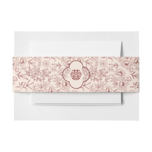 Bloempatroon Dubbele Xi Chinese bruiloft Uitnodigingen Wikkel (Voorkant Voorbeeld)