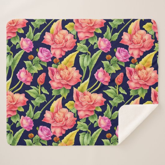 Bloempatroon gember bloemen sherpa deken (Voorkant (horizontaal))