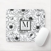 Bloempatroon gepersonaliseerd vrouwelijk monogram muismat (Met muis)