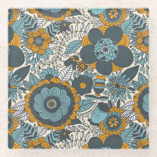  bloempatroon glazen onderzetter (Voorkant)