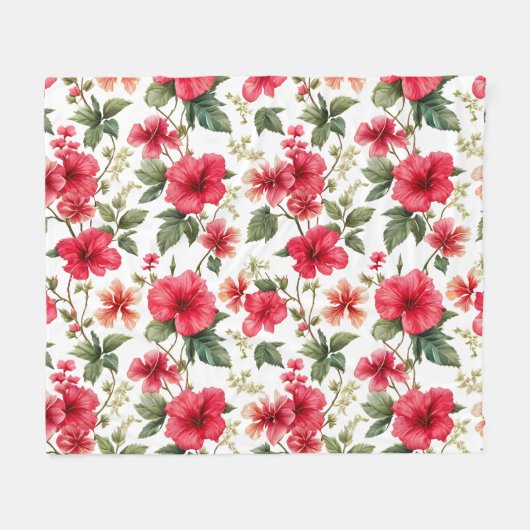Bloempatroon Hibiscus Bloemen Fleece Deken (Voorkant (Horizontaal))
