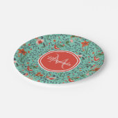 Bloempatroon in Blauwgroen en Sinaasappel en Rood  Papieren Bordje (Gekanteld)