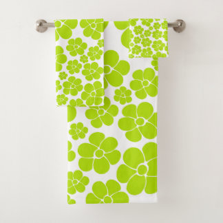 Bloempatroon in Lime Groen en Wit Bad Handdoek