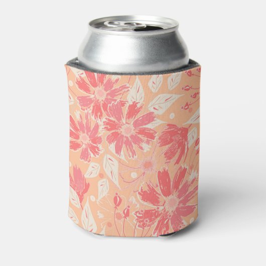 Bloempatroon in modieuze perzikkleuren blikjeskoeler (Blikje Achterkant)