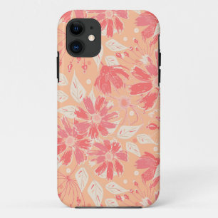 Bloempatroon in modieuze perzikkleuren iPhone 11 hoesje