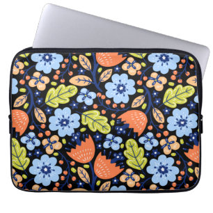 Bloempatroon kleurrijk glanzend laptop sleeve