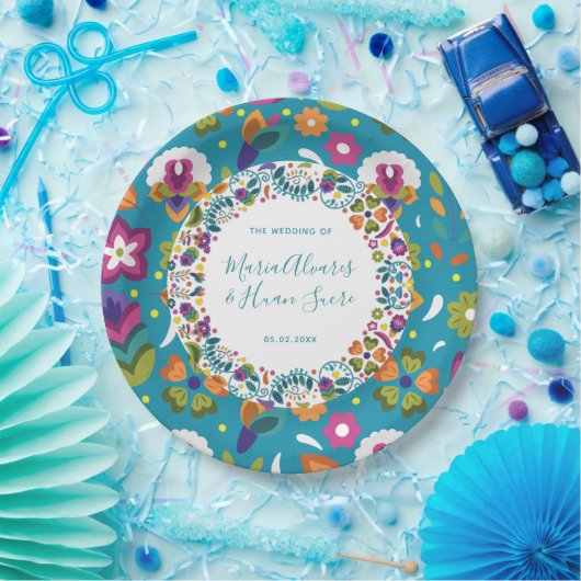 Bloempatroon Mexicaanse bruiloft gepersonaliseerd Papieren Bordje (Feest)