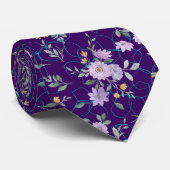 Bloempatroon op Net 01 D Paarse BG Stropdas (Opgerold)