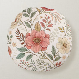 Bloempatroon Pastel Kleur Rond Kussen