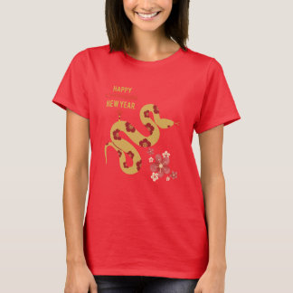 Bloempatroon Slang Gelukkig Chinees Nieuwjaar Rood T-shirt
