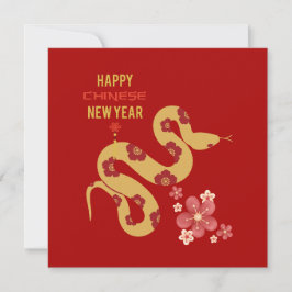 Bloempatroon Slang Rood Gelukkig Chinees Nieuwjaar Feestdagenkaart