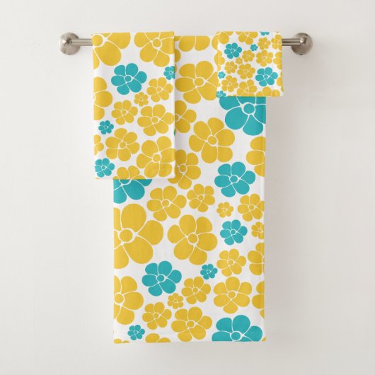 Bloempatroon - Turquoise en Yellow Bad Handdoek (Insitu)