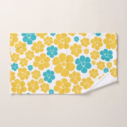 Bloempatroon - Turquoise en Yellow Bad Handdoek (Handdoek)