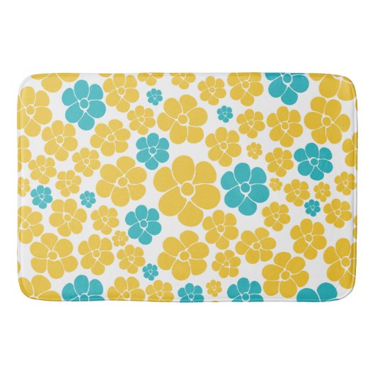 Bloempatroon - Turquoise en Yellow Badmat (Voorkant)