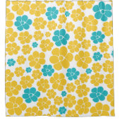 Bloempatroon - Turquoise en Yellow Douchegordijn (Voorkant)