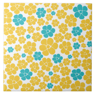 Bloempatroon - Turquoise en Yellow Tegeltje
