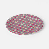 Bloempatroon van karmozijnrode en witte bloemen op papieren bordje (Gekanteld)