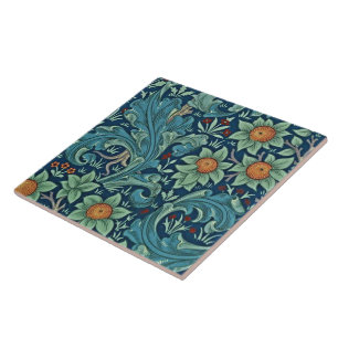 Bloempatroon William Morris Rood Geel Blauw Groen Tegeltje