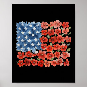 Bloempenseelstreek Amerika Vlag 4 juli Bloemmotief Poster