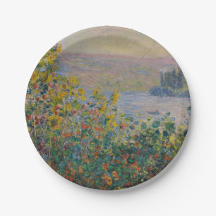 Bloemperken bij Vétheuil, Impressionistisch Landsc Papieren Bordje