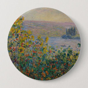 Bloemperken bij Vétheuil, Impressionistisch Landsc Ronde Button 4,0 Cm