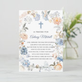 Bloemperzik Blush Blauw Doopgebed Kaart (Staand voorkant)