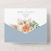 Bloemperzik en stoffige blauwe bruiloft all in one uitnodiging (Achterkant)