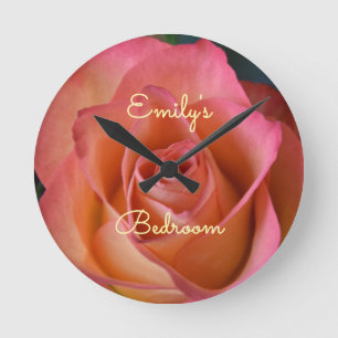 Bloemperzik Roze Rose  Wall Clock Ronde Klok