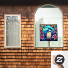 Bloempinguïn Vogel Kleurrijke Faux Glas in lood Raamsticker