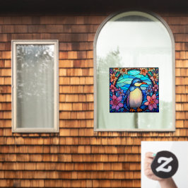 Bloempinguïn Vogel Kleurrijke Faux Glas in lood Raamsticker