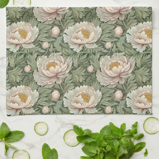 bloempioenroos met patroon theedoek (Gevouwen)