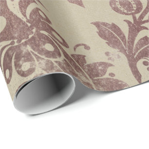 Bloempoeder Grungy Damask Sepia Ivoor Roos Gold Cadeaupapier