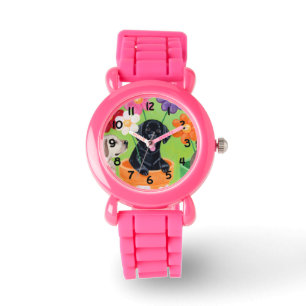 Bloempot Zwart Lab Puppy Schilderij Horloge