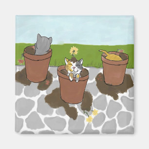 Bloempotje Kittens Magnet Magneet