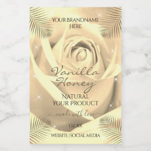 Bloemproductlabels Crème Beige Roos Palmbladeren Voedselcontainer Etiket