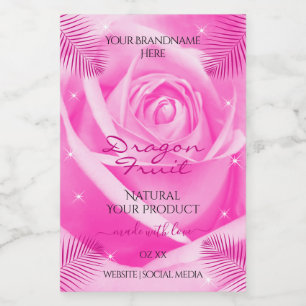 Bloemproductlabels Roze Roos met Palmbladeren Voedselcontainer Etiket