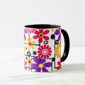 Bloemretro, heldere retro, floraal, rood en geel mok (Voorkant rechts)