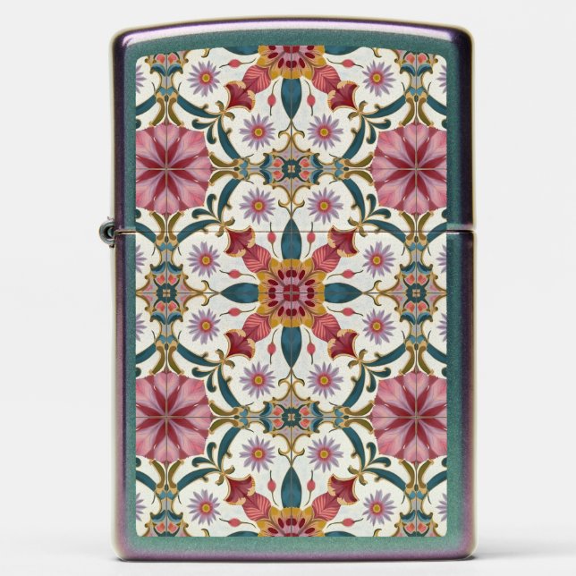 Bloemrijk Boho-patroon in rood, roze en turquoise (Front)