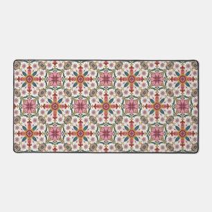Bloemrijk Boho-patroon in rood, roze en turquoise Bureaumat