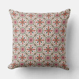Bloemrijk Boho-patroon in rood, roze en turquoise Kussen