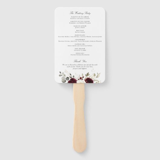 Bloemrijk bruine witte groene trouwprogramma handwaaier (Achterkant)